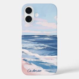 ピンクとブルーの沿岸ビーチガッシュアート iPhone 16ケース