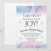 ピンクとブルーの流れ出るジェンダー発表パーティー 招待状 (正面/裏面)