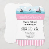 ピンクとブルーの海の誕生日招待状 招待状 (正面/裏面)