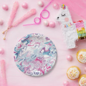 ピンクとブルーの液状アクリル ペーパープレート (パーティー)