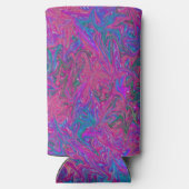 ピンクとブルーの渦巻き抽象芸術アート スリム缶クーラー (裏面)