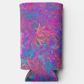 ピンクとブルーの渦巻き抽象芸術アート スリム缶クーラー (正面)