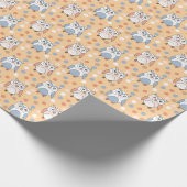 ピンクとブルーの漫画のフクロウと水玉模様柄 ラッピングペーパー (角)