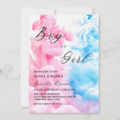 ピンクとブルーの煙のベビージェンダーがパーティーを表示 招待状 (正面)