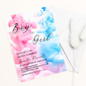 ピンクとブルーの煙のベビージェンダーがパーティーを表示 招待状