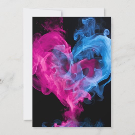 ピンクとブルーの煙の愛ハート性発現 招待状 (裏面)