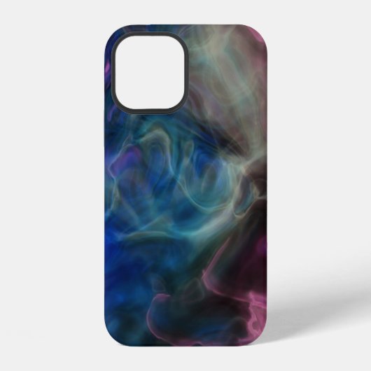ピンクとブルーの煙の抽象画 iPhoneケース (裏面)