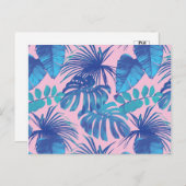 ピンクとブルーの熱帯性リーフデザイン ポストカード (正面/裏面)