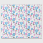 ピンクとブルーの熱気球かわいい動物 ラッピングペーパー (フラット)