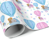 ピンクとブルーの熱気球かわいい動物 ラッピングペーパー (ロールコーナー)