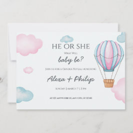 ピンクとブルーの熱気球ジェンダーがパーティー 招待状