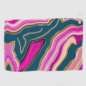 ピンクとブルーの瑪瑙パターン ゴルフタオル (横)