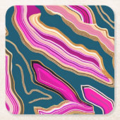 ピンクとブルーの瑪瑙パターン スクエアペーパーコースター (正面)