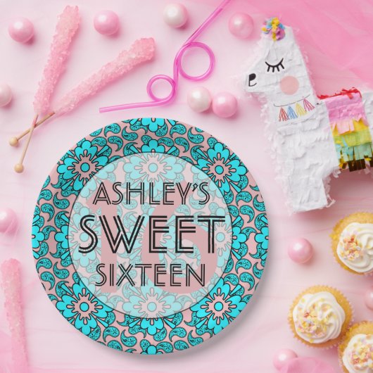 ピンクとブルーの甘い16誕生日パーティープレート ペーパープレート (パーティー)