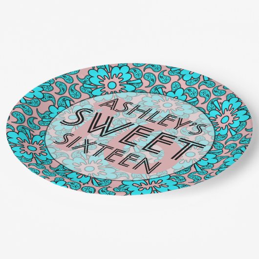 ピンクとブルーの甘い16誕生日パーティープレート ペーパープレート (アングル)