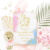 ピンクとブルーの男の子または女の子の金ゴールド性別が明らかになる 招待状