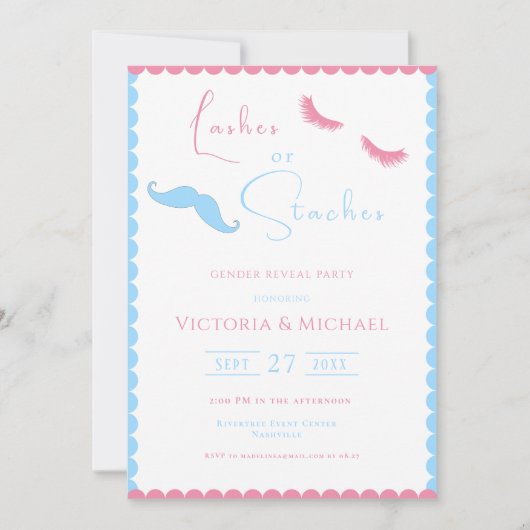 ピンクとブルーの発疹またはスタッチジェンダーの明け方 招待状 (正面)