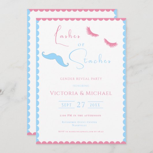 ピンクとブルーの発疹またはスタッチジェンダーの明け方 招待状 (正面/裏面)