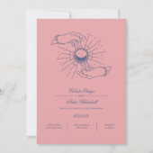 ピンクとブルーの神秘的な手の天的なハンズフェスティング 招待状 (正面)
