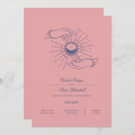ピンクとブルーの神秘的な手の天的なハンズフェスティング 招待状
