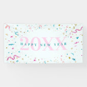 ピンクとブルーの紙吹雪新年のパーティーバナー 横断幕 (横)