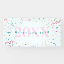 ピンクとブルーの紙吹雪新年のパーティーバナー