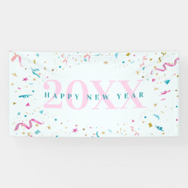 ピンクとブルーの紙吹雪新年のパーティーバナー 横断幕