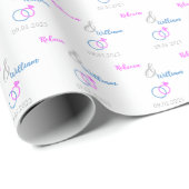 ピンクとブルーの結婚指輪のウェディングラッピングペーパー　シルバー＆ホワイト ラッピングペーパー (ロールコーナー)