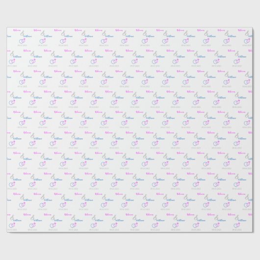 ピンクとブルーの結婚指輪 ウェディングリング ブライド グルーム シルバー＆ホワイト ラッピングペーパー (フラット)