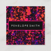 ピンクとブルーの絵を描(ばちゃばちゃ)跳ねる スクエア名刺 (正面)