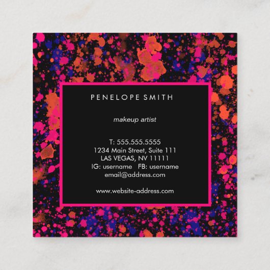 ピンクとブルーの絵を描(ばちゃばちゃ)跳ねる スクエア名刺 (裏面)