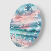 ピンクとブルーの美しい海 ラージ壁時計 (傾斜)