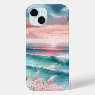 ピンクとブルーの美しい海 iPhone 15ケース