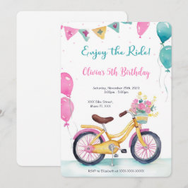 ピンクとブルーの自転車の誕生日パーティー 招待状