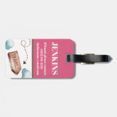 ピンクとブルーの航空旅行をテーマにしたキッズカラーブロック ラゲッジタグ (裏面横)