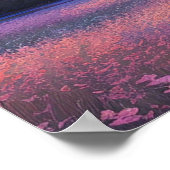 ピンクとブルーの花が一面に広がる夕日 ポスター (角)