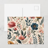 ピンクとブルーの花が咲くフローラ壁紙 インビテーションポストカード (正面/裏面)