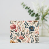 ピンクとブルーの花が咲くフローラ壁紙 インビテーションポストカード (スタンド正面)