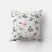 ピンクとブルーの花と蝶のパターン クッション (裏面)