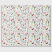 ピンクとブルーの花と蝶のベビーシャワー ラッピングペーパー (フラット)