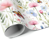 ピンクとブルーの花と蝶のベビーシャワー ラッピングペーパー (ロールコーナー)