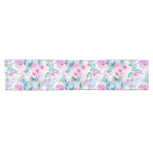 ピンクとブルーの花のコラージュ模様 ショートテーブルランナー (横)