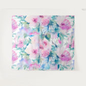 ピンクとブルーの花のコラージュ模様 タペストリー (正面(横))