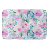ピンクとブルーの花のコラージュ模様 バスマット (正面)