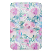ピンクとブルーの花のコラージュ模様 バスマット (正面縦)