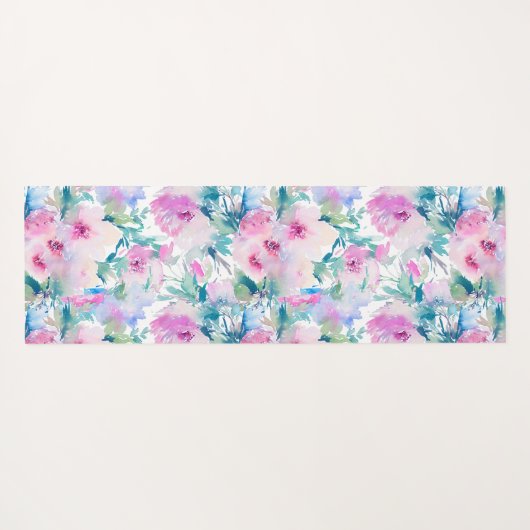 ピンクとブルーの花のコラージュ模様 ヨガマット (裏面(横))