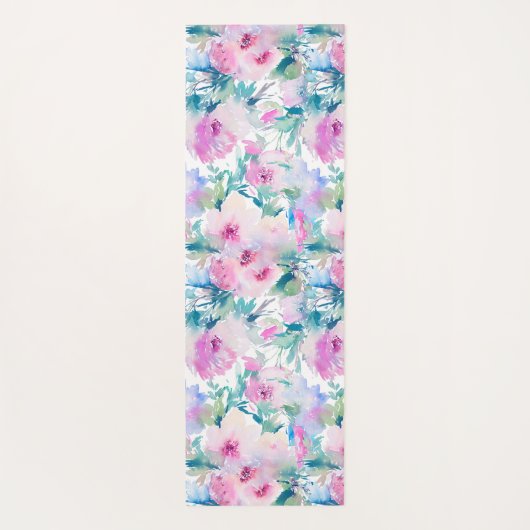 ピンクとブルーの花のコラージュ模様 ヨガマット (裏面)