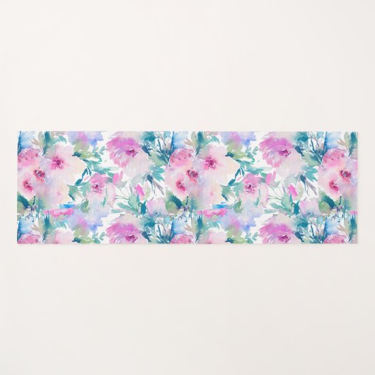 ピンクとブルーの花のコラージュ模様 ヨガマット (正面(横))