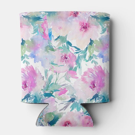 ピンクとブルーの花のコラージュ模様 缶クーラー (裏面)