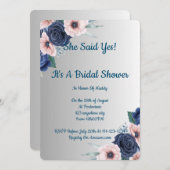 ピンクとブルーの花のブライズシャワー セーブザデート (正面/裏面)